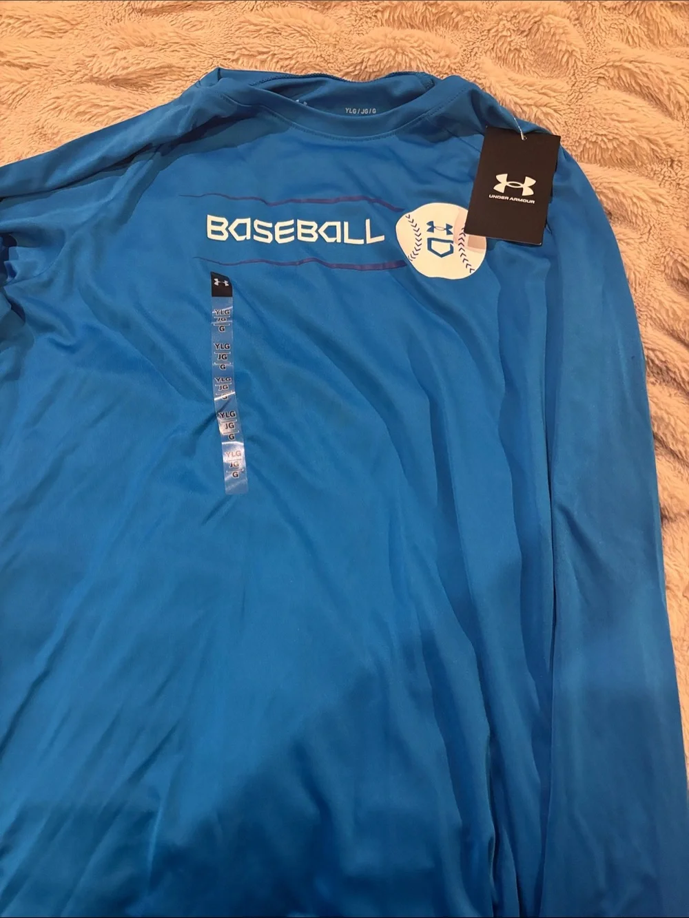 Under Armor boy’s large Bright Blue Long-Sleeve Baseball Performance Tee